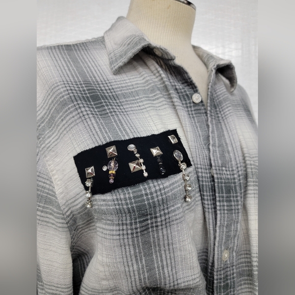 Elvis Upcycled Flannel with Bling and Fringe - Picture 8 of 10
